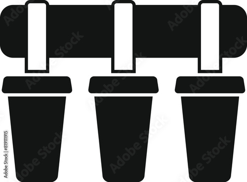 Black and white vector illustration of three espresso coffee capsules