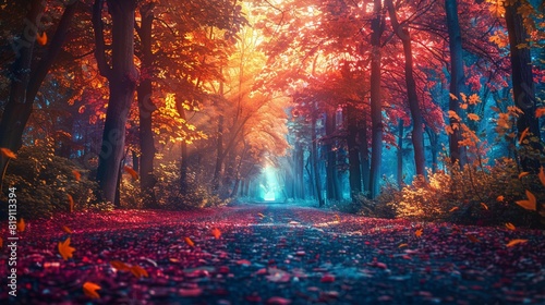 Dreamy and colorful forest path  panoramic escape  tranquil harmony  ample copy space  peaceful relaxation 8K   high-resolution  ultra HD up32K HD