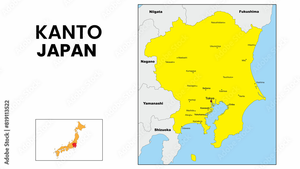 Kanto Map. Major city map of Kanto. Political map of Kanto with country ...