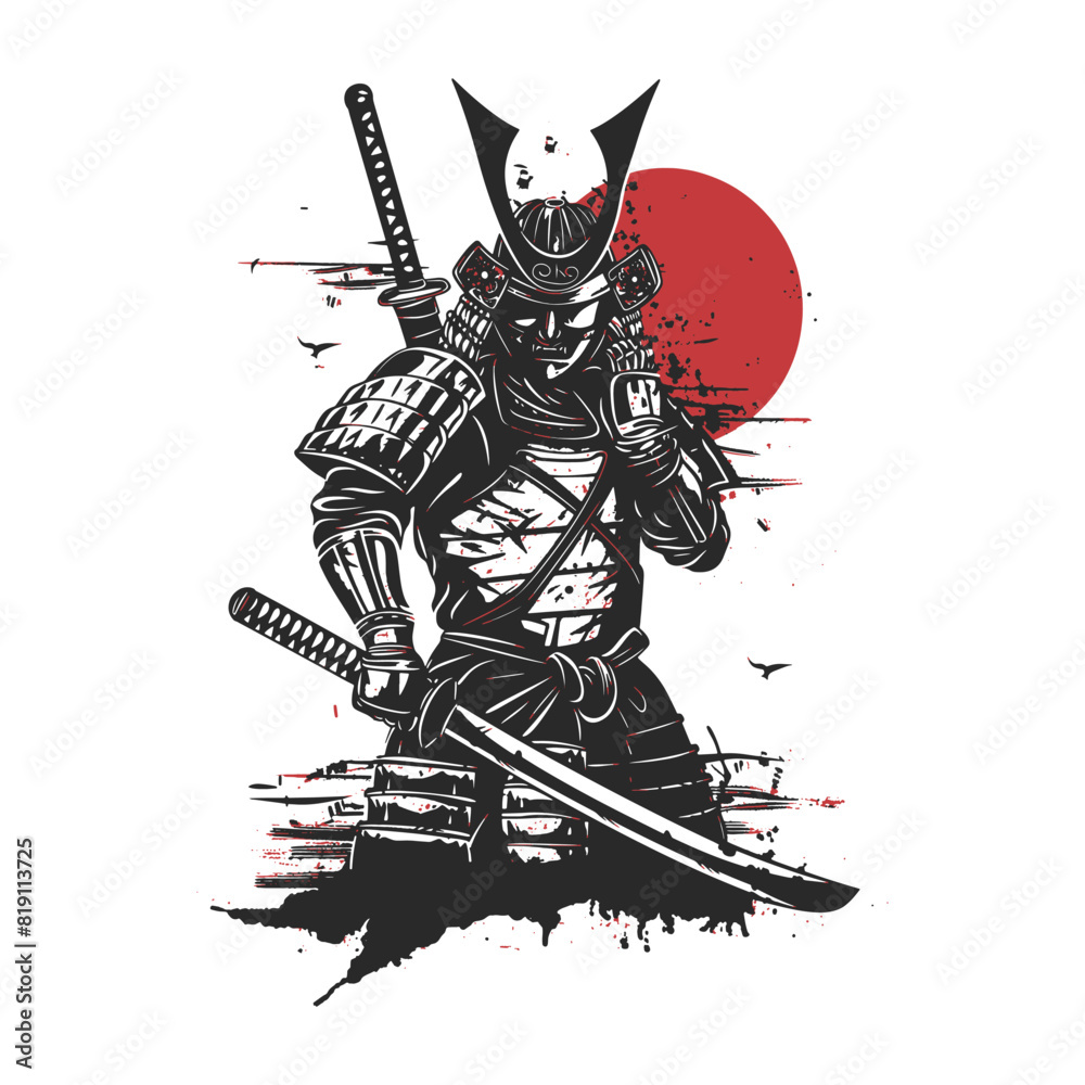Obraz premium Japanese samurai helmet vector illustration isolated on white background