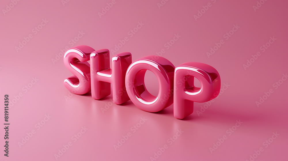 A pink background with a pink word that says shop in red 3d letters A pink background with a pink word that says shop in red 3d letters