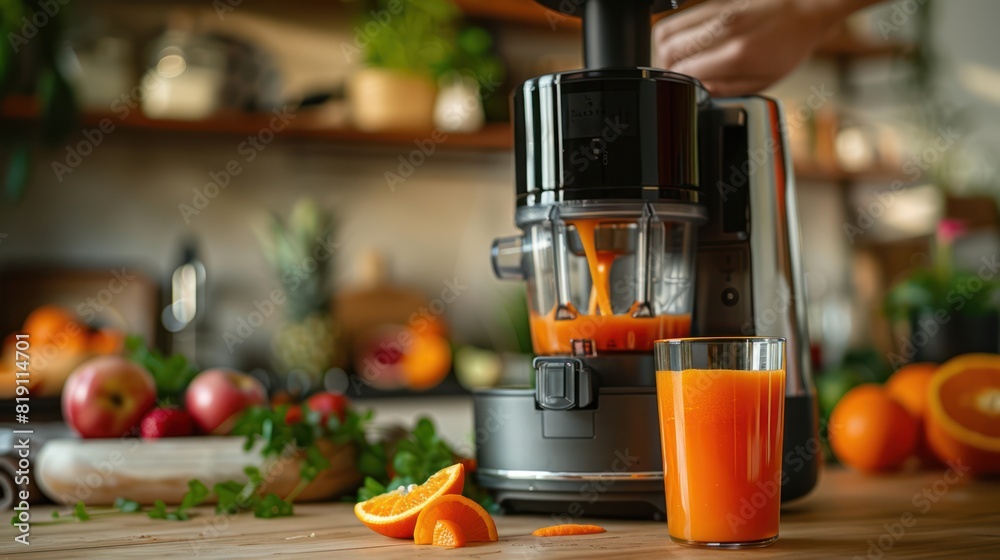 Juicer with glass on table Juicer with glass on table