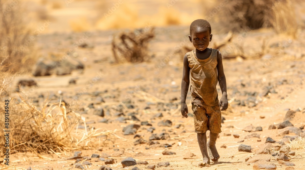 A lonely child in a dry place with no water to drink. A lonely child in a dry place with no water to drink.