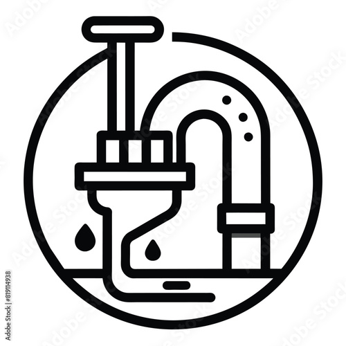 Drain cleaning line icon, plumbing service and household repair, clogged pipe vector icon vector