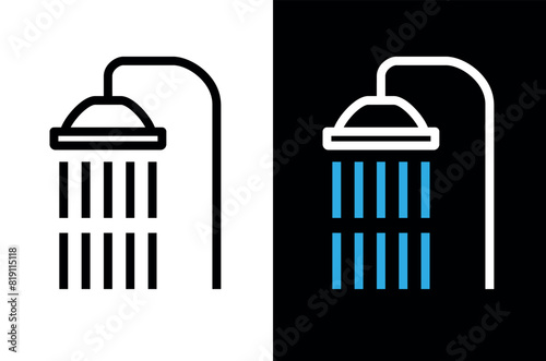 Shower icon. Designation of a shower stall on the beach. Shower head pictogram. Symbol of bathroom, watering or cleanliness. Hygiene or bathing.