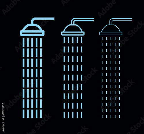 Shower icon. Designation of a shower stall on the beach. Shower head pictogram. Symbol of bathroom, watering or cleanliness. Hygiene or bathing.