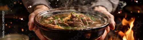 Dog meat soup, controversial dish served in parts of Korea, local village setting
