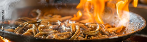 Elvers, baby eels, sauteed in garlic, served in a Spanish tavern