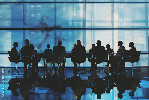 business meeting among expert businessmen , business people discussion in the modern blue color background