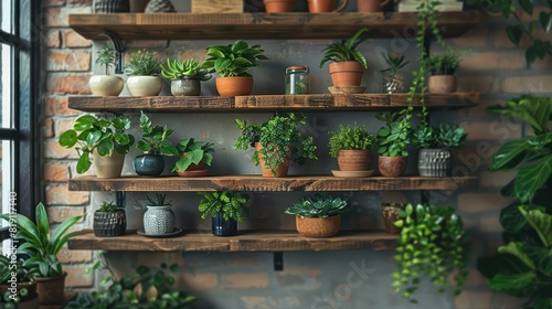 The walls are decorated with potted plants.