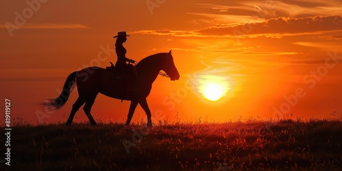 Horse rider. Sunset silhouette