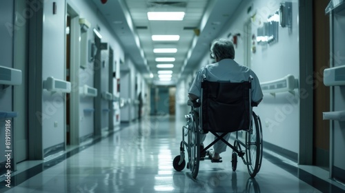 Hospital Hallway with Patient in Wheelchair
