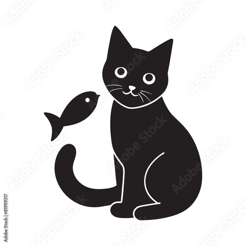 cat is eating fish cartoon illustration vector