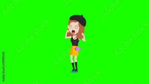 beautiful cute cartoon fashion girl with Rag reaction 2d animation and background, animated cartoon character lady Raging, women, beauty 4k