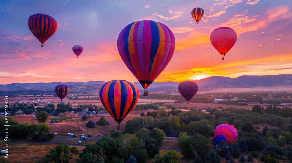 Fototapeta premium Hot air balloons rising at dawn.