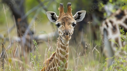 Angolan Giraffe, Moremi Wildlife Reserve, Ngamiland, Botswana, Africa. generative ai