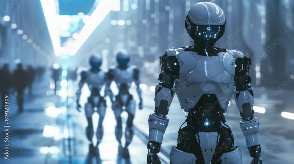 Humanoid robots high tech robotics background concept