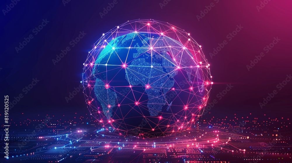 Illuminated Global Connectivity - Glowing Earth with Neon Communication Network Illuminated Global Connectivity - Glowing Earth with Neon Communication Network