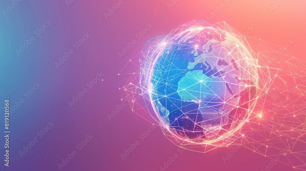 Global Connectivity: A Modern Artistic Interpretation of Earth Globe with Glowing Network Lines on Gradient Background Global Connectivity: A Modern Artistic Interpretation of Earth Globe with Glowing Network Lines on Gradient Background