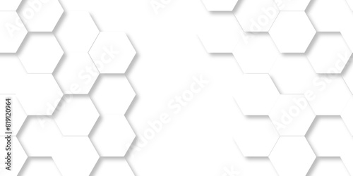 Abstract Vector pattern with hexagonal white and gray technology line paper background. Hexagonal 3d grid tile and mosaic structure mess cell. white and gray hexagon honeycomb geometric copy space.