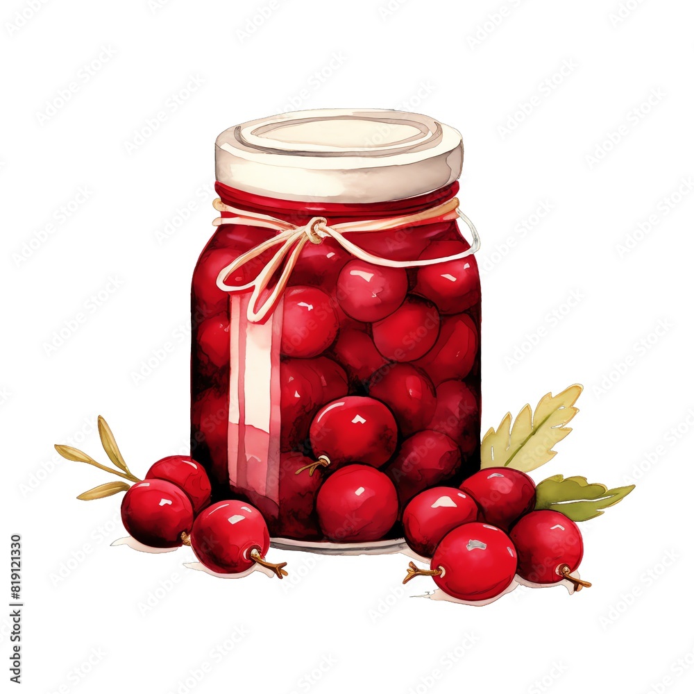 Cute watercolor cranberry jar, illustration Cute watercolor cranberry jar, illustration
