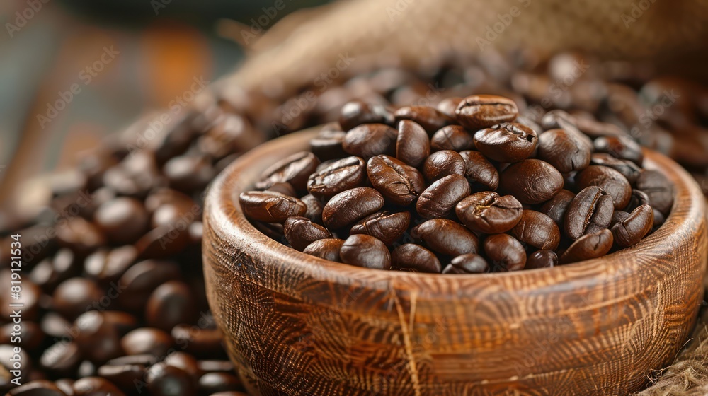Fototapeta premium coffee beans on coffee cup