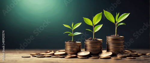 plant growing in saving coins concept
