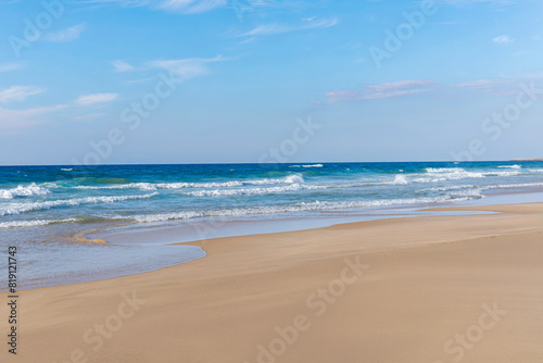 Beautiful tropical beach and sea in sunny day.  Beach sea space area