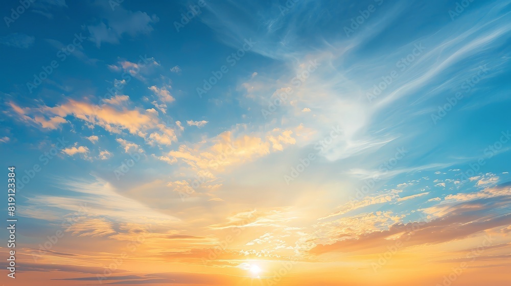 Obraz premium beautiful setting sun and blue sky with copy space. generative ai