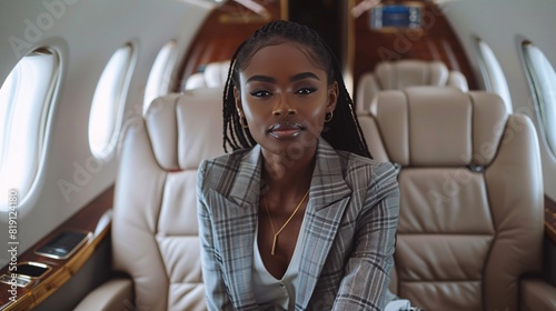 black businesswoman on private jet © Spyrydon