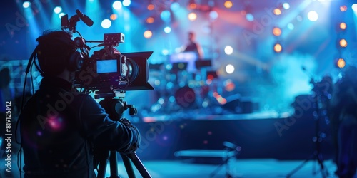 Image of cameraman is filming an entertainment show on the set photo