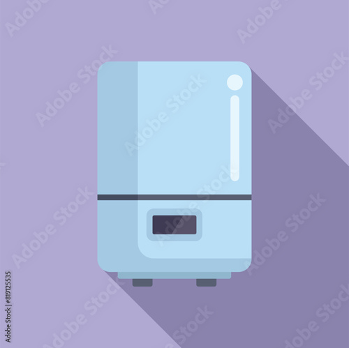 Vector illustration of a sleek, blue air humidifier icon with shadow, isolated on a purple backdrop