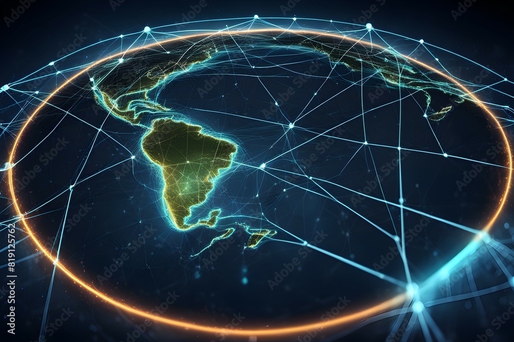 Global network connectivity depicted as a stylized data map. Technology data background Global network connectivity depicted as a stylized data map. Technology data background