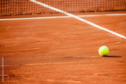 a tennis ball lies on the court ::1 background, with space for text ::1 © Ratchpon