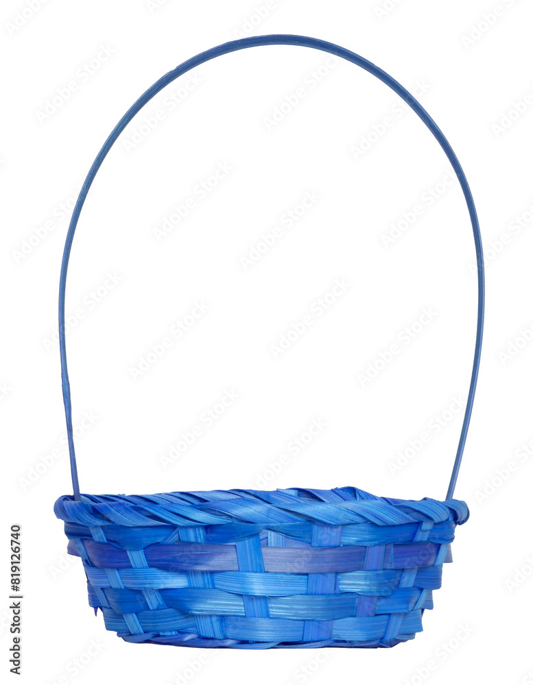 Front view of a an empty blue Easter basket