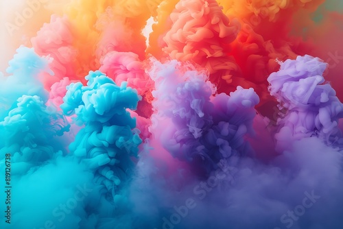 A close-up shot of colorful smoke bombs exploding in a rainbow spectrum, leaving an empty copyspace for your Pride message.