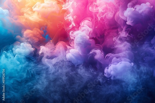 A close-up shot of colorful smoke bombs exploding in a rainbow spectrum, leaving an empty copyspace for your Pride message. photo