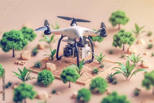 Pesticide spraying in modern farming uses isometric drone technology for vegetation mapping, integrating rural garden farming techniques with advanced sensors and green agricultural practices.