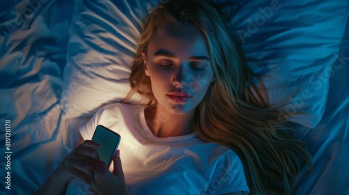 Young Woman Using Smartphone in Bed