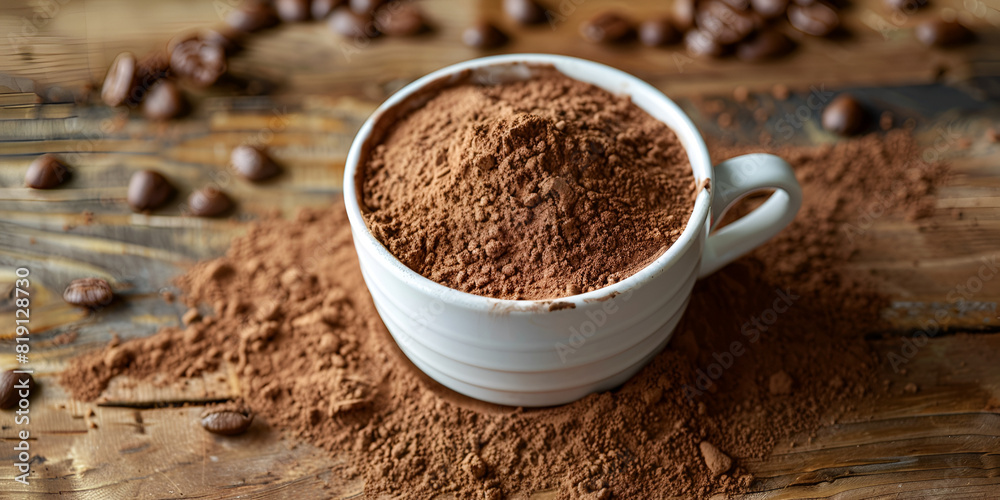 Cocoa powder sprinkled on coffee in white wallpaper Cocoa powder sprinkled on coffee in white wallpaper