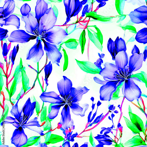 Colourful floral seamless Pattern with light background watercolour painting of bouvardia flower