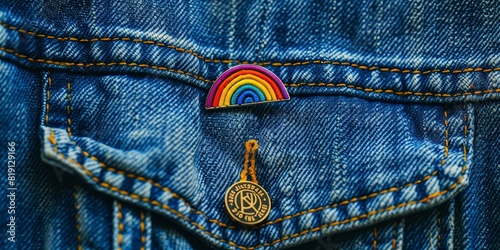 Pride Pin on Denim Jacket with Negative Space for LGBTQ+ Representation Concept photo