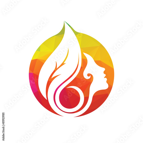 Woman s face and leaf icon vector logo design. Abstract design concept for beauty salon  massage  cosmetic and spa. 