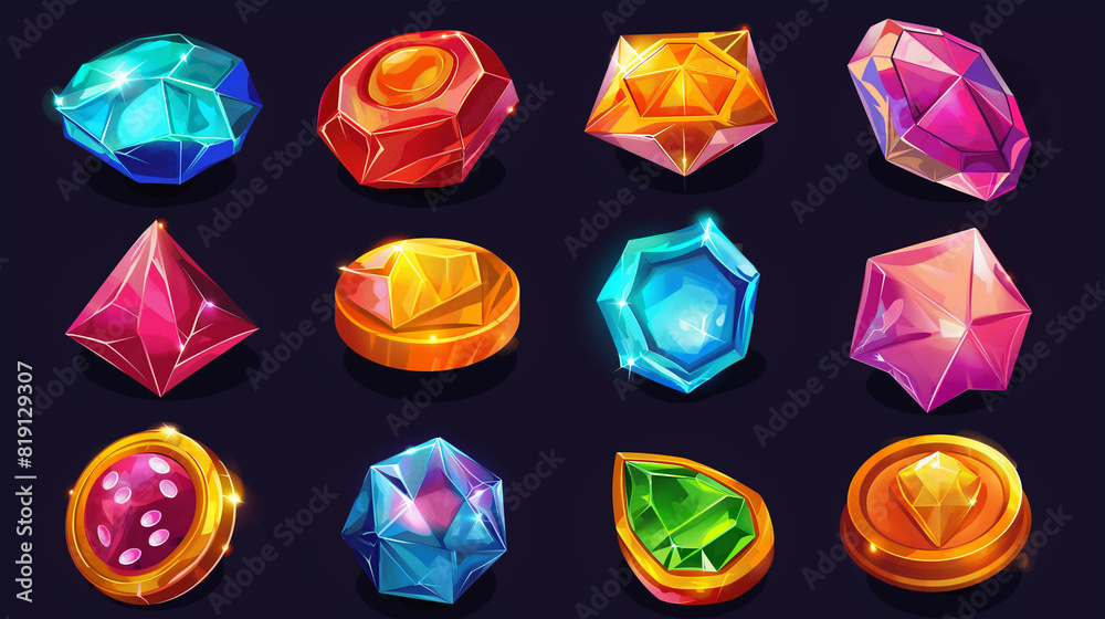 Set of slot game icons on dark background, Illustration Set of slot game icons on dark background, Illustration