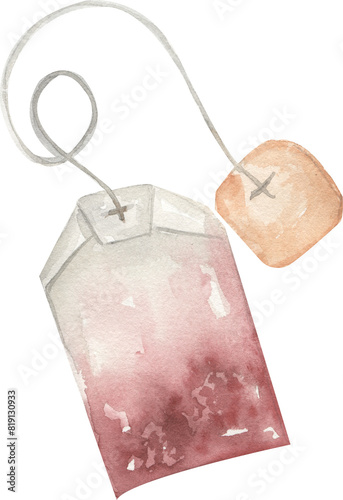 Watercolor herbal tea bag illustration, carcade tea clipart, Hibiscus Tea