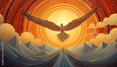 Icarus flying into the sun - Background illustration