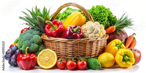 Fresh vegetables in basket isolated on white background. Healthy food concept.