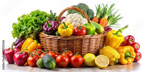 Fresh vegetables in basket isolated on white background. Healthy food concept.