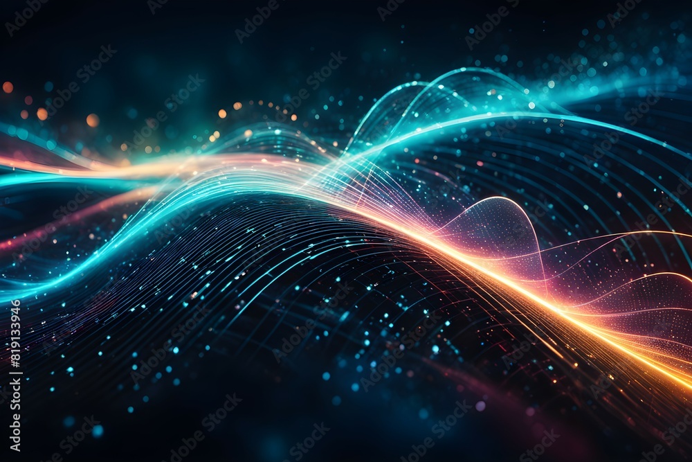 Obraz premium Curve representing technology and data wave form background, with glowing edges surrounded