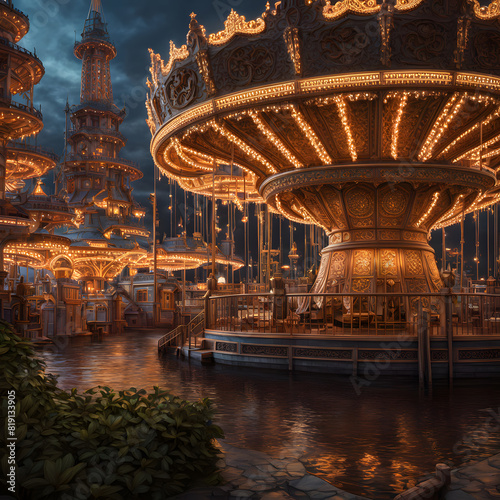 Amusement park with carousels, ai-generatet